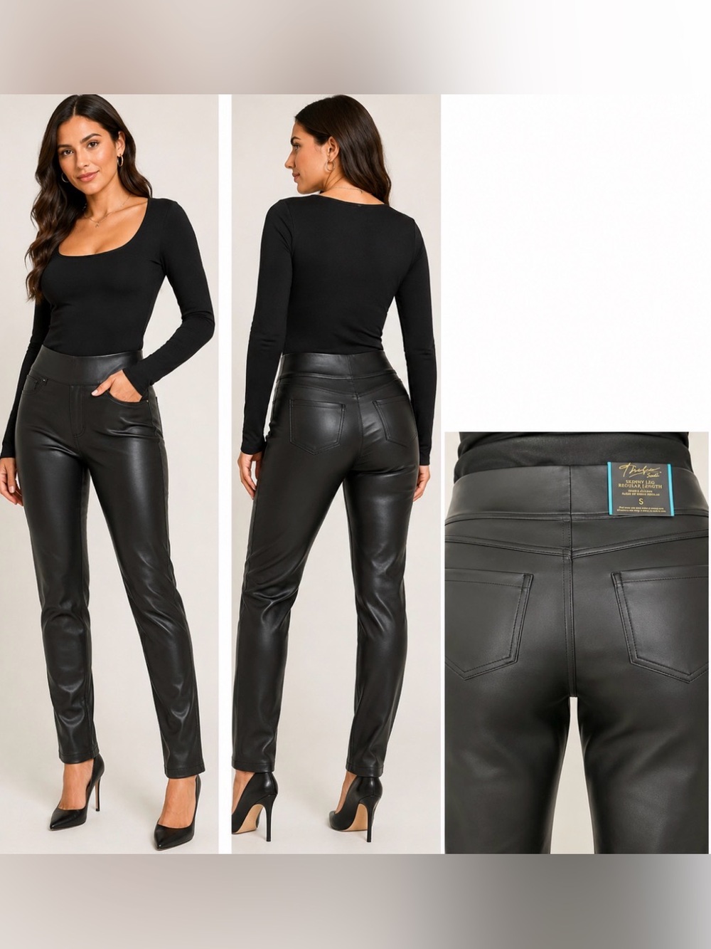Thalia Sodi Black Faux leather skinny pants size small New With Tags